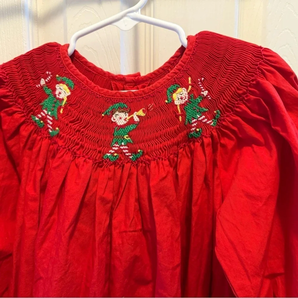Mom & Me Smocked Christmas Elf Bishop Dress